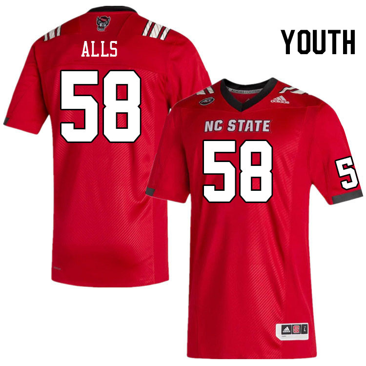 Youth #58 Carter Alls North Carolina State Wolfpacks College Football Jerseys Stitched-Red